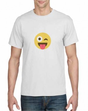 winking face tongue out emoji printed t-shirt