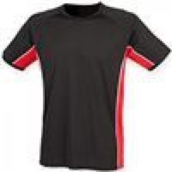 Performance contrast panel sports t-shirt in Black Red White
